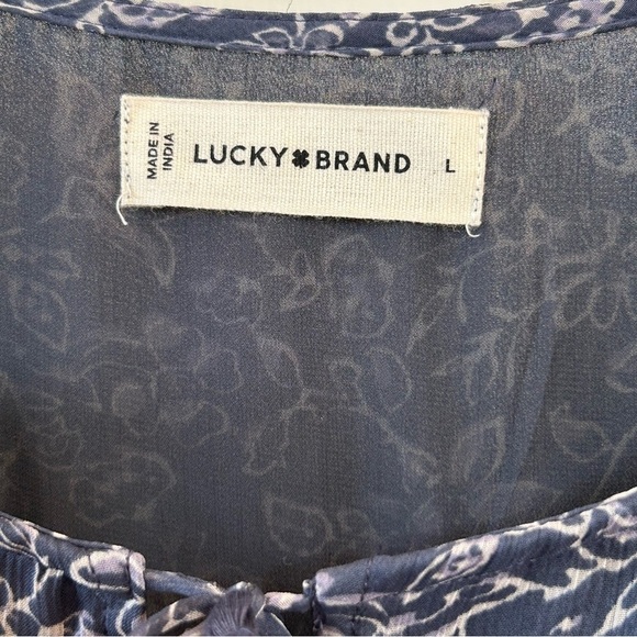 Lucky Brand Navy Floral 3/4 Sleeve Dress Size Large Cottagecore - Picture 3 of 9